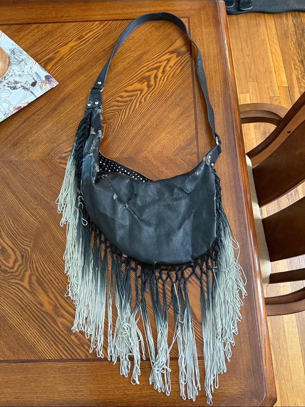 Black Leather Fringe Shoulder Bag - Boho Chic